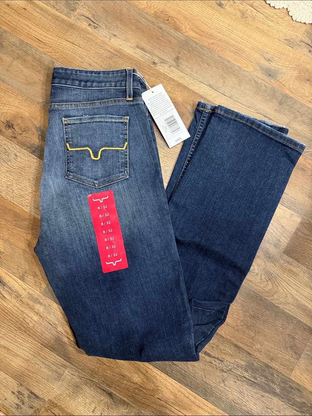 Kimes Ranch Sarah Women's Straight Leg Jeans in Dark Blue with Yellow Stitching